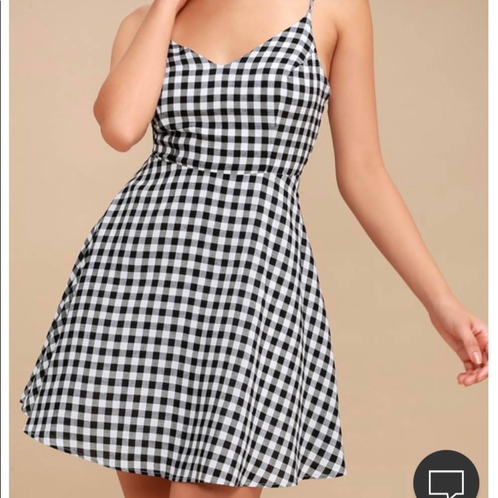 lulus Black and White Gingham Skater Dress